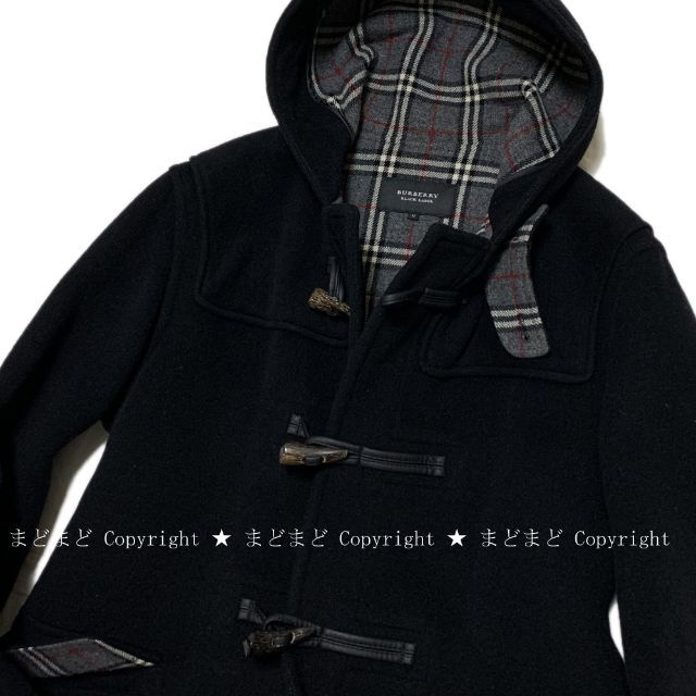 BURBERRY BLACK LABEL(バーバリーブラックレーベル)のバーバリーブラックレーベル 裏地チェック ウール ダッフル コート M 黒 メンズのジャケット/アウター(ダッフルコート)の商品写真