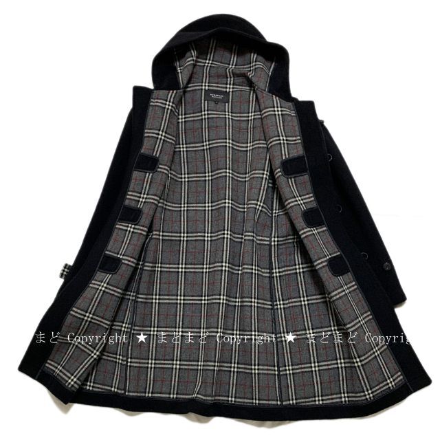 BURBERRY BLACK LABEL(バーバリーブラックレーベル)のバーバリーブラックレーベル 裏地チェック ウール ダッフル コート M 黒 メンズのジャケット/アウター(ダッフルコート)の商品写真