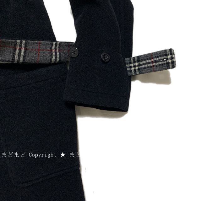 BURBERRY BLACK LABEL(バーバリーブラックレーベル)のバーバリーブラックレーベル 裏地チェック ウール ダッフル コート M 黒 メンズのジャケット/アウター(ダッフルコート)の商品写真