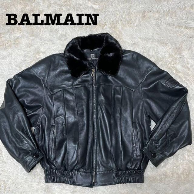 Pierre Balmain(ピエールバルマン)のピエール バルマン ラムスキン 革 レザージャケット ファー  L ブラック メンズのジャケット/アウター(レザージャケット)の商品写真