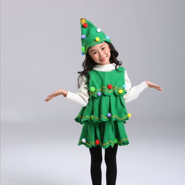 キッズクリスマスツリーワンピース　110 キッズ/ベビー/マタニティのキッズ服女の子用(90cm~)(ワンピース)の商品写真