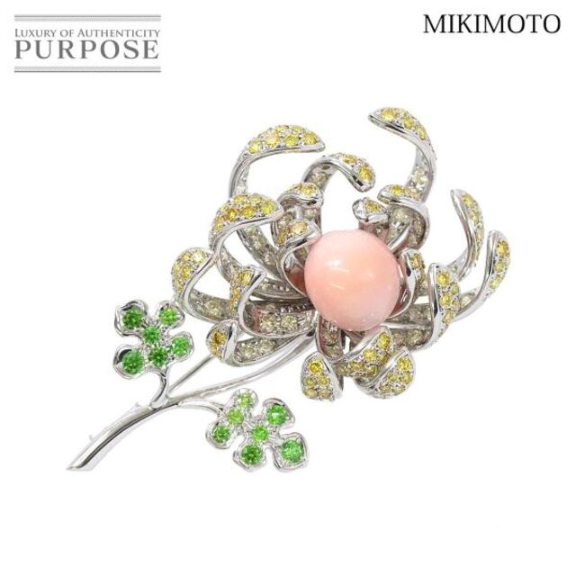 MIKIMOTO(ミキモト)のミキモト MIKIMOTO コンク真珠 ダイヤ 3.58ct ガーネット 0.59ct ブローチ K18 WG ホワイトゴールド 750 パール【ソーティング付き】 VLP 90169231 レディースのアクセサリー(ブローチ/コサージュ)の商品写真