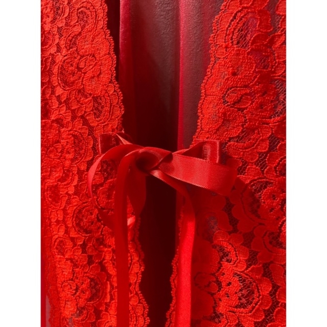 ビンテージ 70s USA 赤 花柄 羽織 ガウン ワンピース ドレス 美品 レディースのワンピース(ロングワンピース/マキシワンピース)の商品写真
