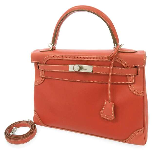 【GINGER掲載商品】 Hermes - バッグ HERMES □R刻印 グランアッシュ/スイフト サンギーヌ/シルバー金具 内縫い ギリーズ ケリー32 エルメス ハンドバッグ