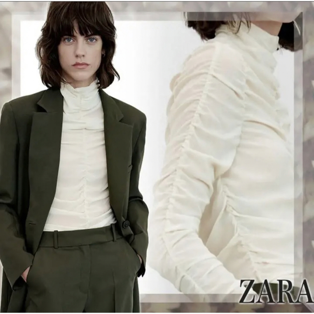 ZARA(ザラ)のZARA ザラ　ギャザー　ブラウス　シースルー　ハイネック　シャーリング レディースのトップス(シャツ/ブラウス(長袖/七分))の商品写真