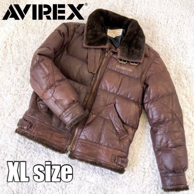 AVIREX(アヴィレックス)のAVIREX アヴィレックス ラムレザー ダウンジャケット ブラウン XLサイズ メンズのジャケット/アウター(レザージャケット)の商品写真