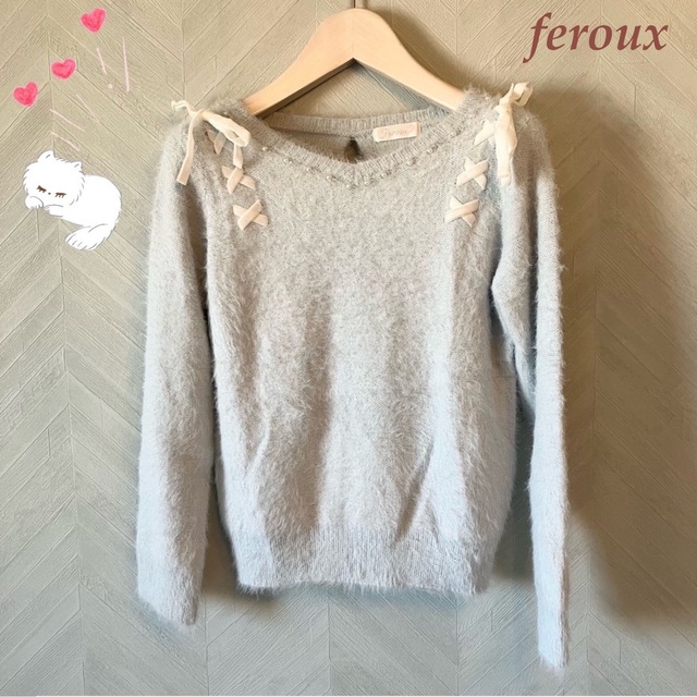 Feroux(フェルゥ)の♡Feroux♡ ふわふわ 肩リボン ニット レディースのトップス(ニット/セーター)の商品写真