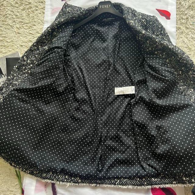 【美品】DOLCE&GABBANA ツイードロングジャケット 襟 ドット 40