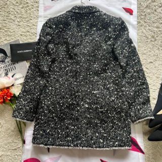 【美品】DOLCE&GABBANA ツイードロングジャケット 襟 ドット 40