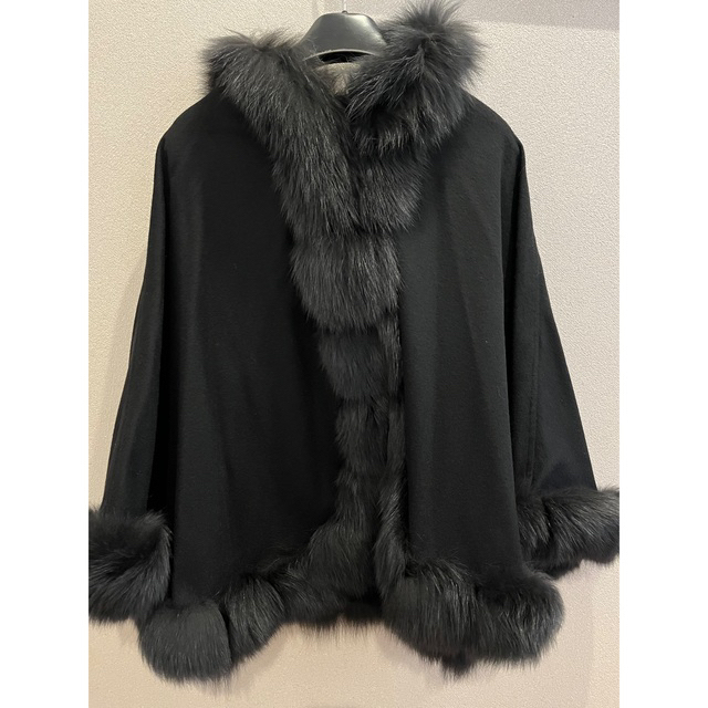 SAGA FURS カシミヤ100% ケープコート ポンチョ フォックスファー