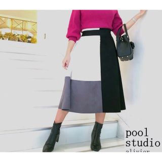 プールスタジオ(pool studio)の【pool studio】バイカラーフェイクスエードスカート(ひざ丈スカート)