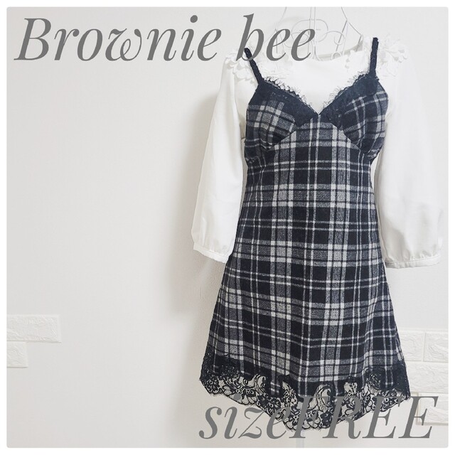 Brownie bee(ブラウニービー)の美品 Browniebee ブラウニービー キャミワンピ チェック ワンピース レディースのワンピース(ミニワンピース)の商品写真