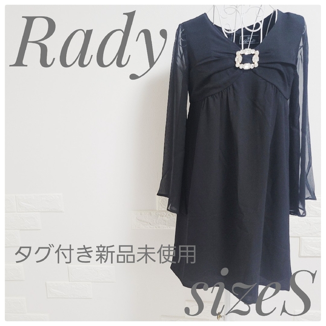 Rady(レディー)のタグ付き新品未使用 Rady ビジューシフォン袖ワンピース フロントビジュー レディースのワンピース(ひざ丈ワンピース)の商品写真