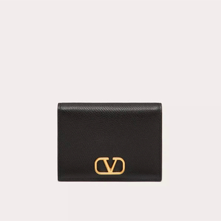 ヴァレンティノガラヴァーニ(valentino garavani)の新品　Vロゴ シグネチャー グレイン　レザー　黒　財布　コンパクトウォレット (折り財布)