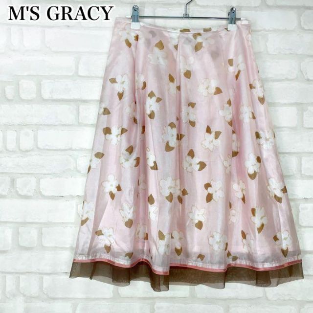 M'S GRACY(エムズグレイシー)のM'S GRACY ♡フラワープリント シフォン フレアスカート ピンク 38 レディースのスカート(ひざ丈スカート)の商品写真