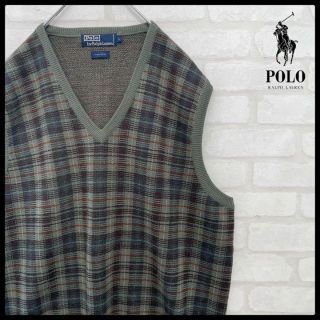 ポロラルフローレン(POLO RALPH LAUREN)の【レアカラー】ポロラルフローレン チェック アースカラー ウールニットベスト Ｌ(ニット/セーター)