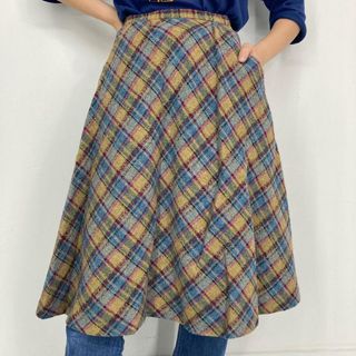 古着 70年代 Liz Claiborne チェック柄 ウール ハーフ丈 フレアスカート USA製 レディースM ヴィンテージ /eaa296160(ひざ丈スカート)