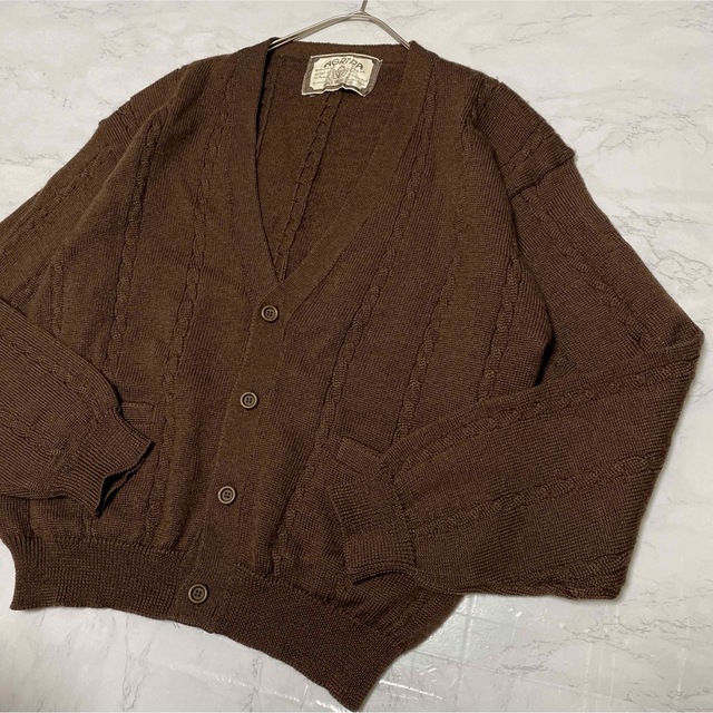 カーディガン シンプル セーター 厚手 レトロ 古着 希少 編み込み 奇抜
