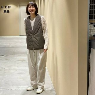 ムジルシリョウヒン(MUJI (無印良品))の《新品》 無印良品 ストレッチ起毛 タックワイドパンツ ／ペールブラウン／Ｓ(カジュアルパンツ)