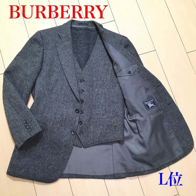 美品☆バーバリー【ツイードジャケット&リバーシブルベスト】黒×白
