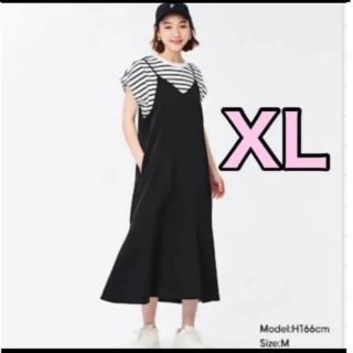 ジーユー(GU)のXL ブラック　サテンマーメイドキャミソールワンピース　ZARA H&M 新品(ロングワンピース/マキシワンピース)