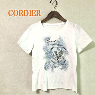 コルディア(CORDIER)の【しおちゃん様専用】美品 CORDIER 半袖　Tシャツ  デザイン柄　白　L(Tシャツ(半袖/袖なし))