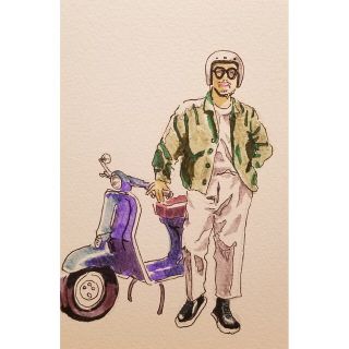 (ベスパー) ドローイング　バイク　原画　イラスト　インテリア(絵画/タペストリー)