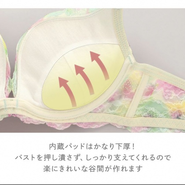 新品❤️ふっくら胸谷間盛り❤️トロピカルブラショーツセットトリンプエメフィール系 レディースの下着/アンダーウェア(ブラ&ショーツセット)の商品写真