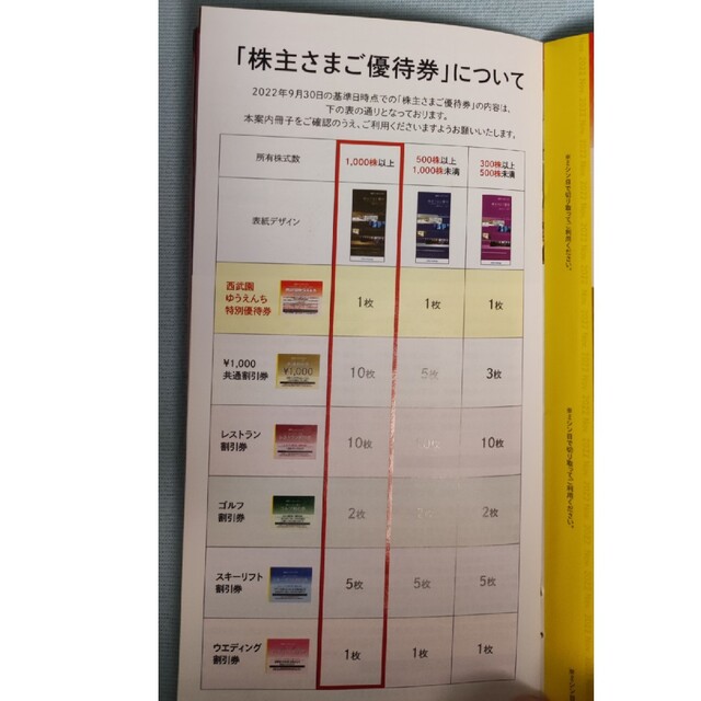 西武　株主優待　500株以上1000株未満　一式