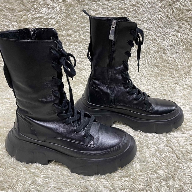 ZARA 美品 ZARA 厚底 レースアップブーツ サイドジップ ブラック