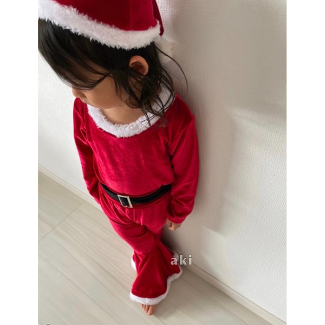 子ども服 100 赤 サンタ クリスマス フレア セットアップ 男女兼用 可愛い キッズ/ベビー/マタニティのキッズ服女の子用(90cm~)(その他)の商品写真