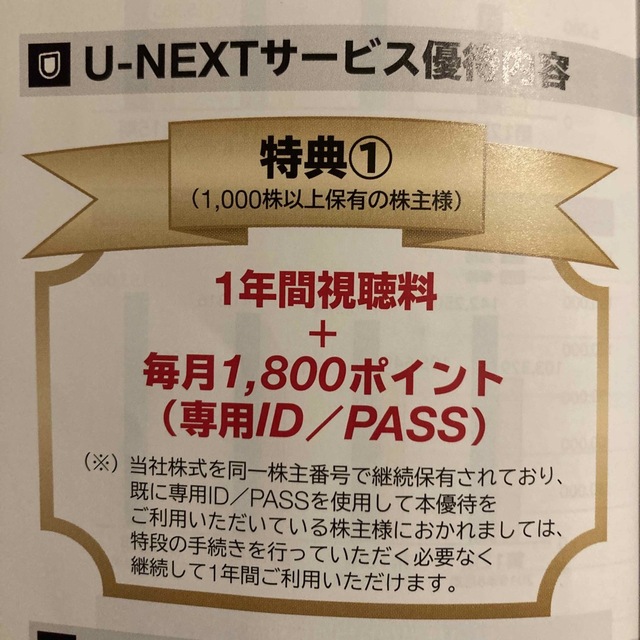 ■ U-NEXT株主優待 1年視聴無料+毎月1800ポイント USEN-NEXT