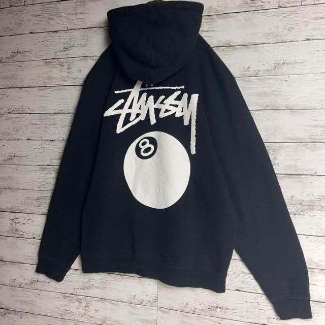 【大人気】stussy パーカー 8ボール バックプリント 即完売モデル L 黒