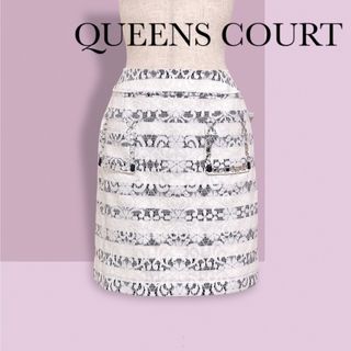 クイーンズコート(QUEENS COURT)のクイーンズコート ビジュー レース ボーダー スカート(ミニスカート)