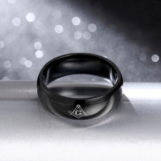 秘密結社フリーメイソン シンボルマーク ステンレス素材 平打ち ステンレスリング レディースのアクセサリー(リング(指輪))の商品写真