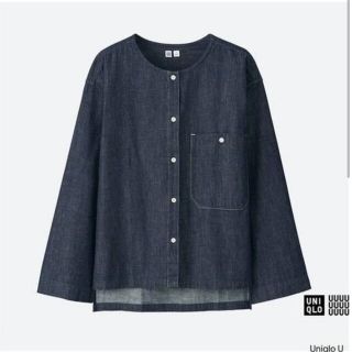 ユニクロ(UNIQLO)の【UNIQLOU】デニムノーカラーシャツジャケット／Sサイズ(シャツ/ブラウス(長袖/七分))