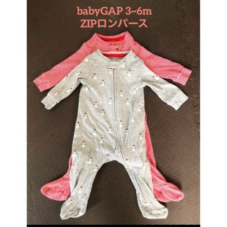 ベビーギャップ(babyGAP)のbabyGAPベビーギャップZIPロンパース２枚 60雪だるまボーダー3-6m(ロンパース)