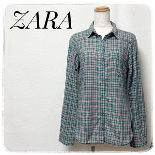 ザラ(ZARA)の昭和レトロ感✨ZARAザラ✨ブラウス シャツ チェック くすみグリーンレッド S(シャツ/ブラウス(長袖/七分))