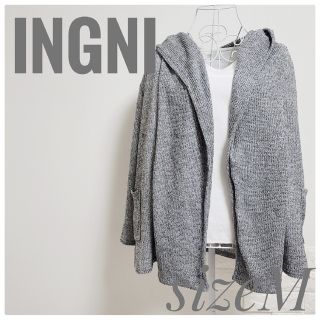 イング(INGNI)の美品 INGNI ロングカーディガン M グレー きれいめ 千鳥柄風 完売品(カーディガン)