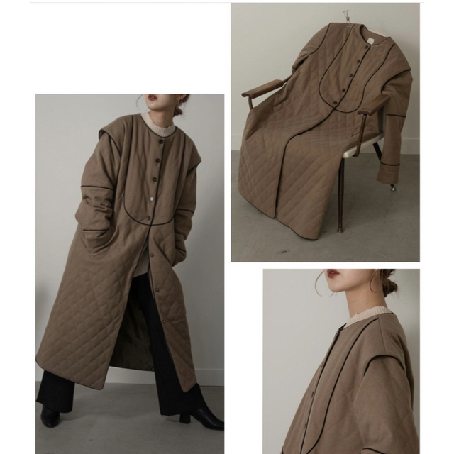 lawgy(ラウジー)のAmiur bicolor quilting coat 最終値下げ レディースのジャケット/アウター(ロングコート)の商品写真