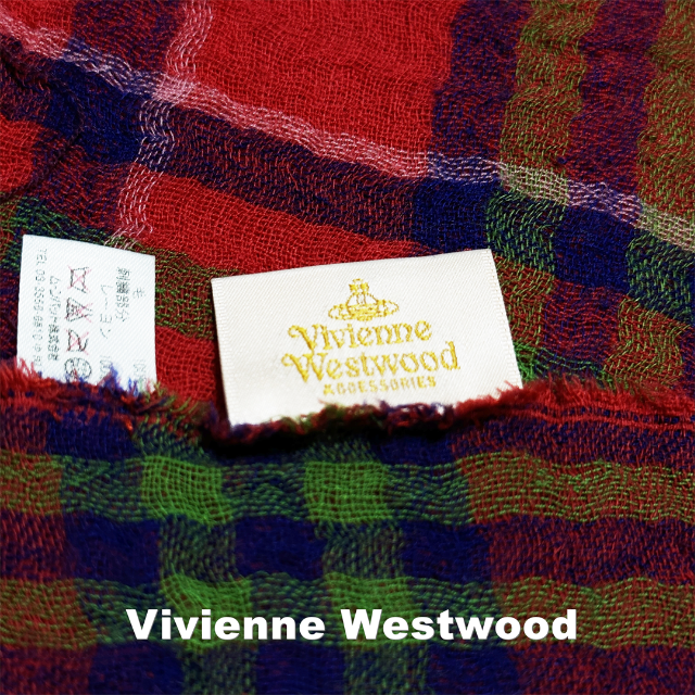 Vivienne Westwood(ヴィヴィアンウエストウッド)の【Vivienne Westwood】タータンチェック 刺繍ORB  ストール レディースのファッション小物(ストール/パシュミナ)の商品写真