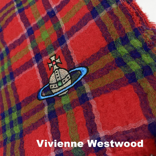 Vivienne Westwood(ヴィヴィアンウエストウッド)の【Vivienne Westwood】タータンチェック 刺繍ORB  ストール レディースのファッション小物(ストール/パシュミナ)の商品写真