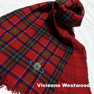 ヴィヴィアンウエストウッド(Vivienne Westwood)の【Vivienne Westwood】タータンチェック 刺繍ORB  ストール(ストール/パシュミナ)