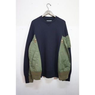 サカイ(sacai)の名作 美品19AW sacai サカイ ドッキング スウェット 紺 618M▲(スウェット)