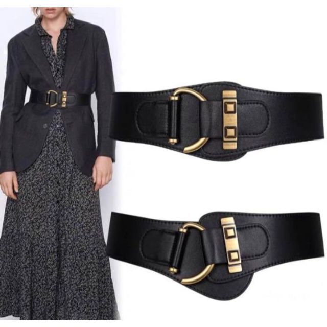コーデにメリハリを❅ ベルト 太め 黒 ブラック ゴム フリーサイズ Ｄ型 レディースのファッション小物(ベルト)の商品写真