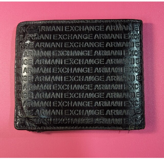 A|X アルマーニエクスチェンジ 黒 本革 二つ折り財布 ロゴ モノグラム  メ メンズのファッション小物(折り財布)の商品写真