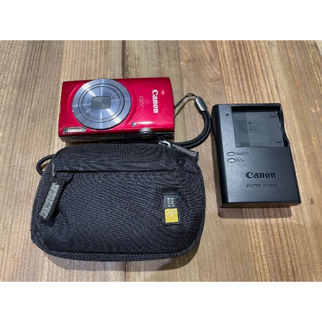 リチウムイオン電池付属【美品】Canon デジタルカメラ IXY160 レッド 光学8倍ズーム ポーチ