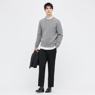 ユニクロ(UNIQLO)のウォッシャブルストレッチミラノリブクルーネックセーター　グレー　S(ニット/セーター)