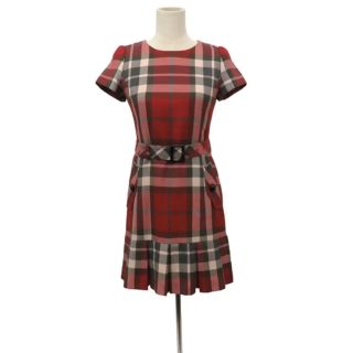 バーバリー(BURBERRY)のBURBERRY 赤チェックワンピース S(ひざ丈ワンピース)