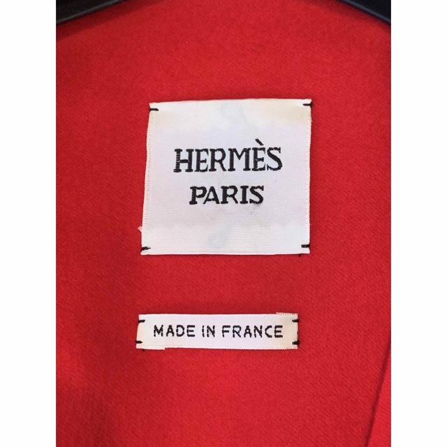 HERMES エルメスカシミヤ100コート34赤 ハンドステッチ、ダブル